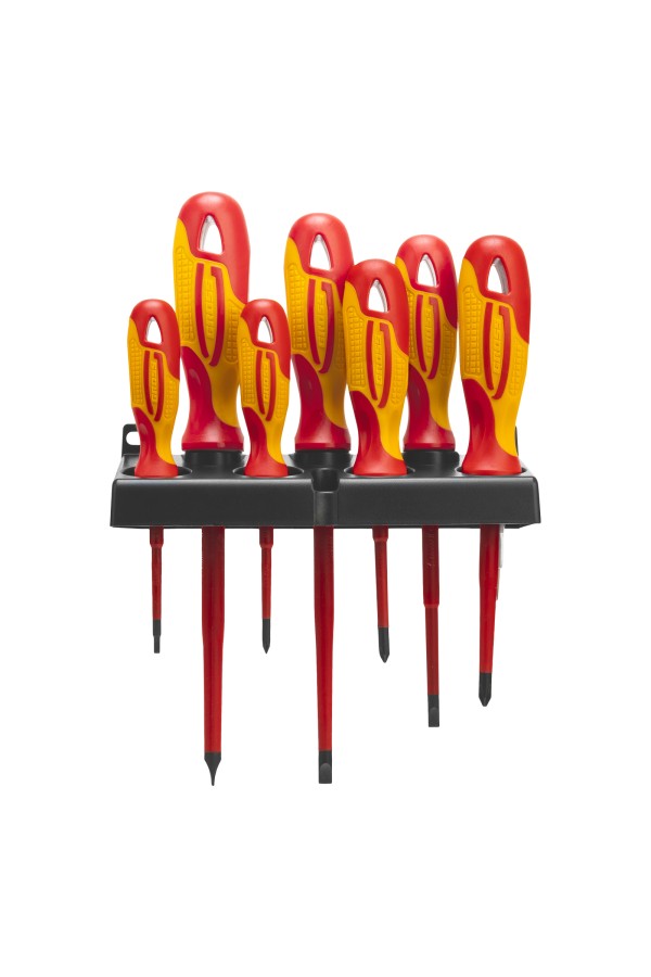 Набор отверток диэлектрических до 1000 В, 8 шт, тестер, CrMo, двухкомпонентные рукоятки Gross