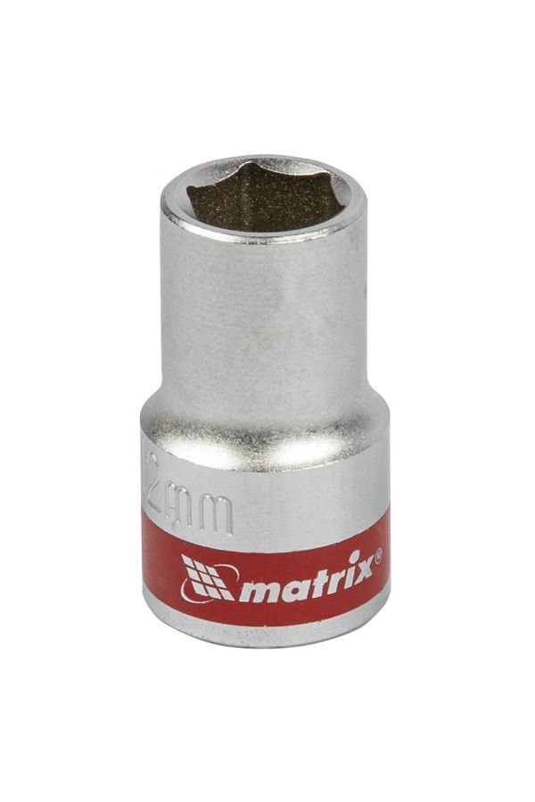 Головка торцевая, 12 мм, шестигранная, CrV, под квадрат 1/2, хромированная Matrix