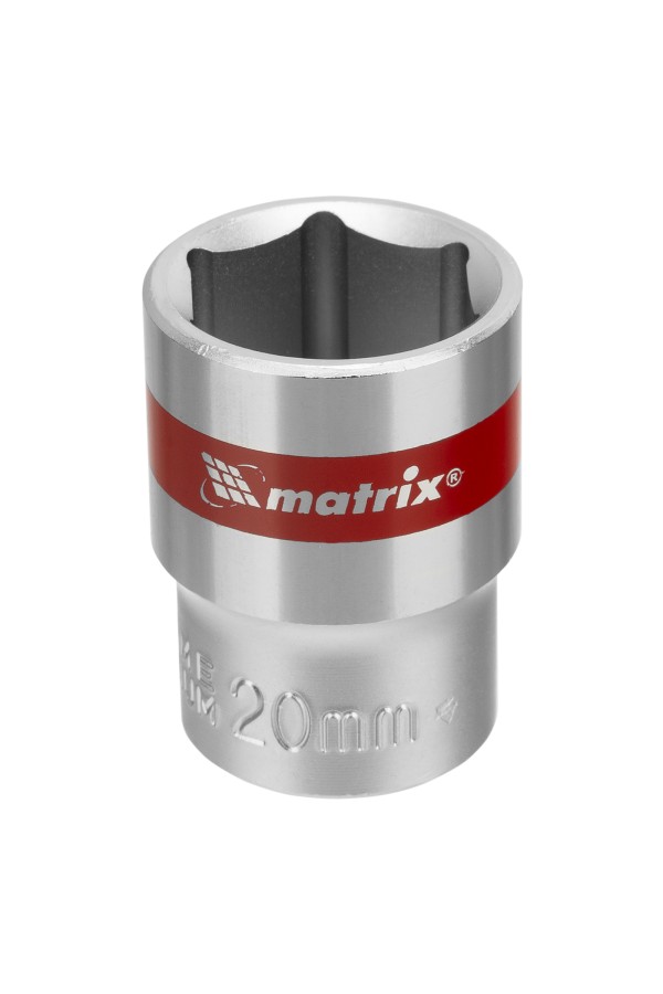 Головка торцевая, 20 мм, шестигранная, CrV, под квадрат 1/2, хромированная Matrix