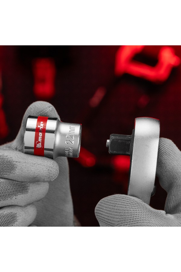 Головка торцевая, 22 мм, шестигранная, CrV, под квадрат 1/2, хромированная Matrix