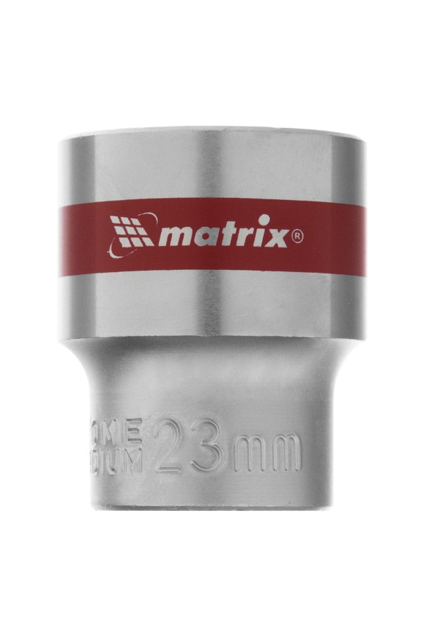 Головка торцевая, 23 мм, шестигранная, CrV, под квадрат 1/2, хромированная Matrix