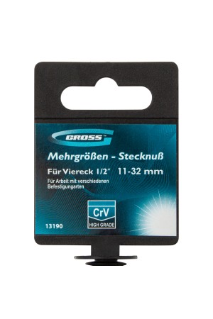 Головка торцевая многоразмерная 11-32 мм, под квадрат 1/2, CrV, хромированная Gross