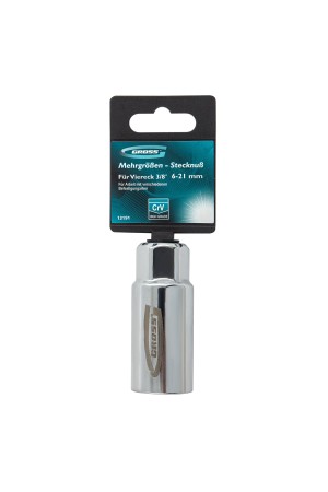 Головка торцевая многоразмерная, CrV, 6-21 мм, под квадрат 3/8, CrV, хромированная Gross