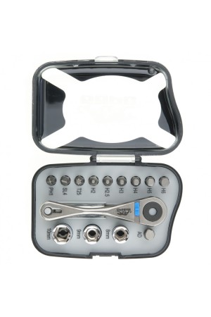 Реверсивная трещотка с набором бит и торцевыми головками, 14 шт Барс