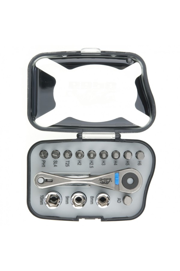 Реверсивная трещотка с набором бит и торцевыми головками, 14 шт Барс