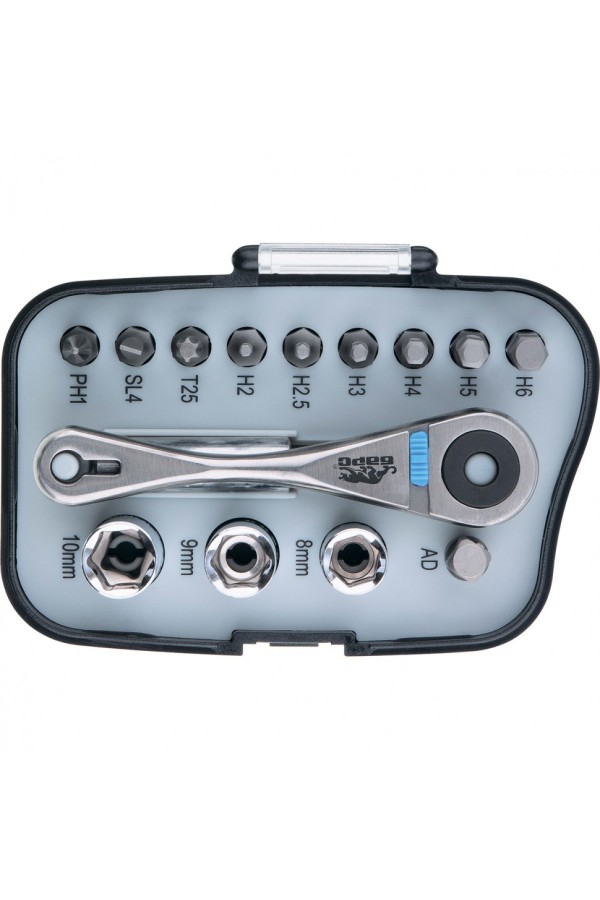 Реверсивная трещотка с набором бит и торцевыми головками, 14 шт Барс