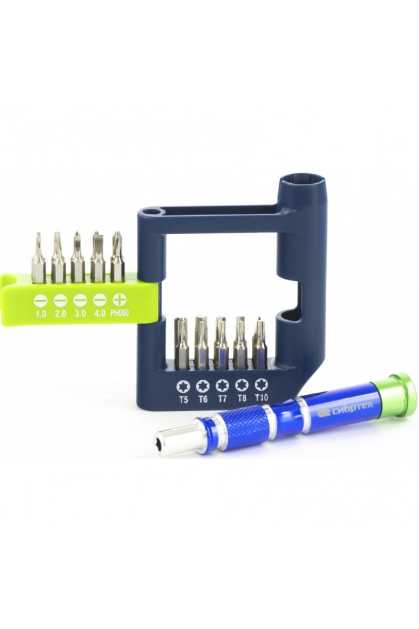 Отвертка для точных работ с набором бит, 21 шт, CrV Сибртех