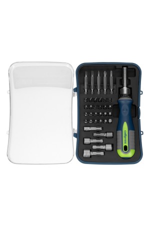 Отвертка реверсивная с набором бит и торцевыми головками, 35 шт, CrV Сибртех