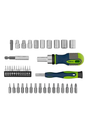 Отвертки реверсивные с набором бит и торцевыми головками, 41 шт, CrV Сибртех