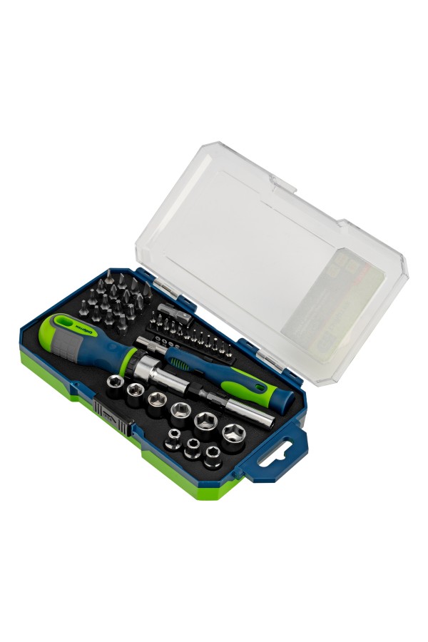 Отвертки реверсивные с набором бит и торцевыми головками, 41 шт, CrV Сибртех