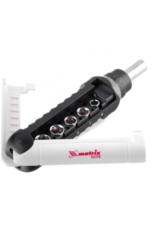 Отвертка реверсивная с набором бит и торцевых головок, 15 шт, CrV Matrix Pro