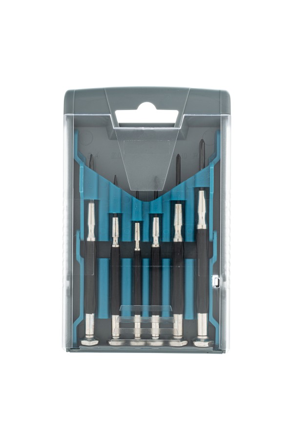 Набор отверток для точной механики, CrMo, металлические обрезиненные рукоятки, 6 шт, бокс трансформер Gross