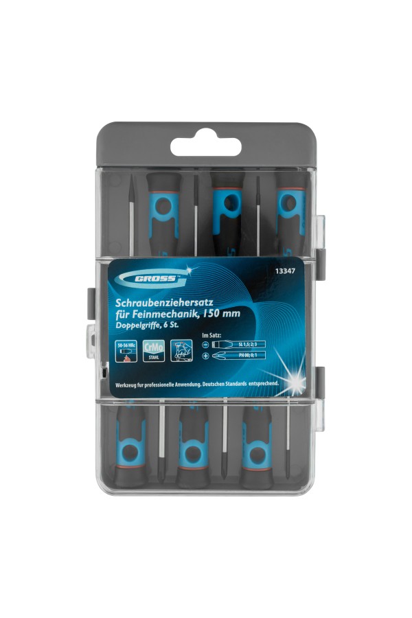Набор отверток для точной механики, CrMo, двухкомпонентные рукоятки, 6 шт, пластиковый бокс Gross