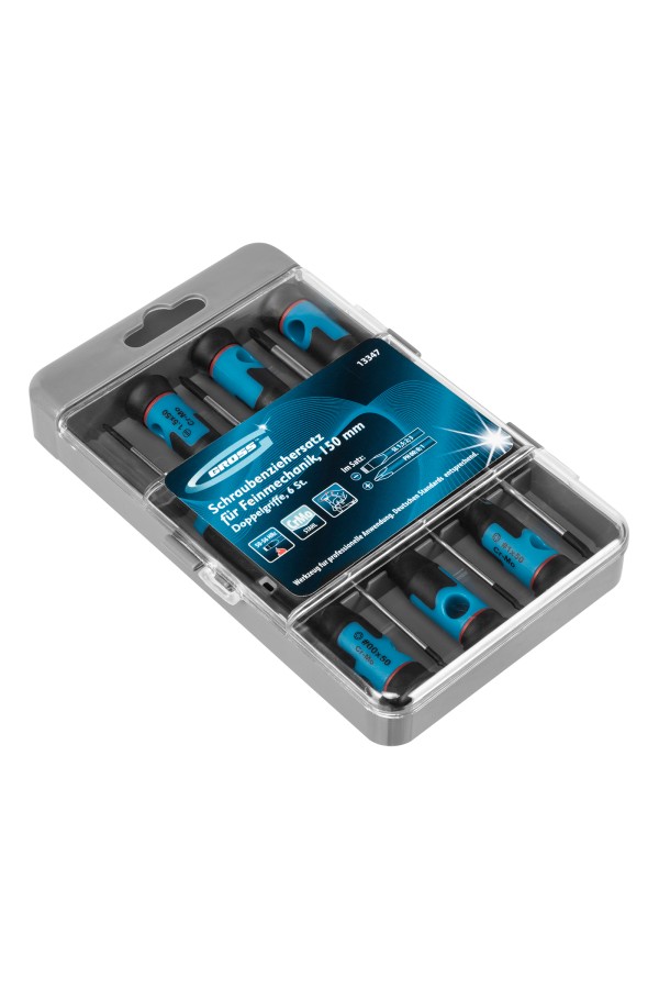 Набор отверток для точной механики, CrMo, двухкомпонентные рукоятки, 6 шт, пластиковый бокс Gross