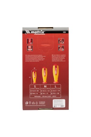 Набор диэлектрических отверток 7 шт, до 1000 В, пробник электрический до 250 В, двухкомпонентные рукоятки Matrix Professional