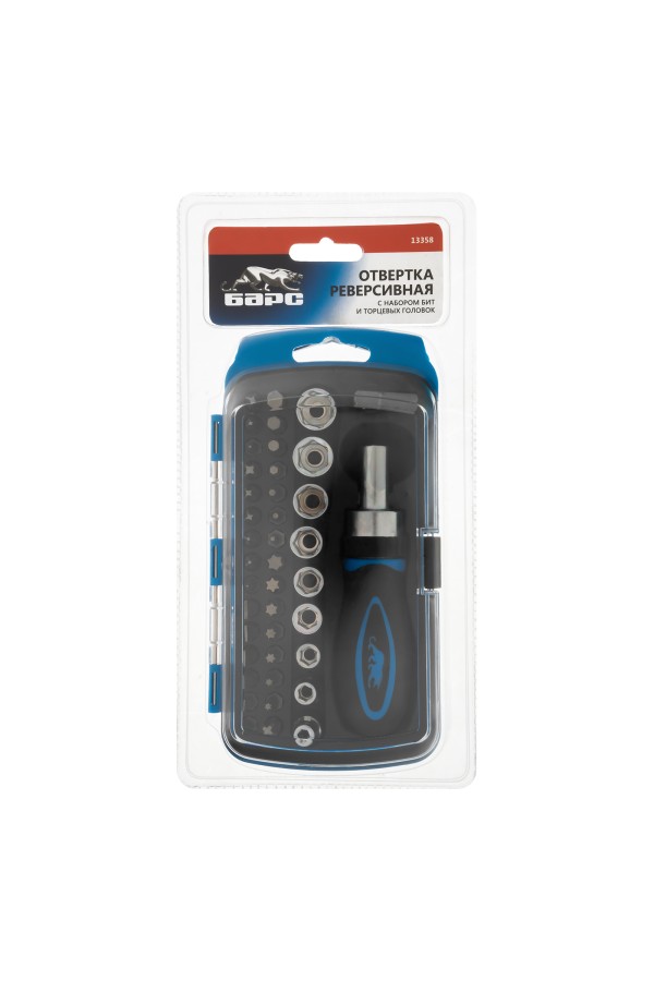 Отвертка реверсивная с набором бит и торцевыми головками, 41 шт Барс