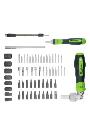 Отвертки реверсивные с набором бит, торцевых головок, 61 предмет, CrV Сибртех