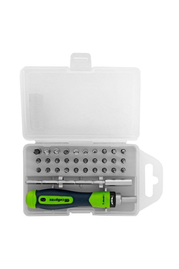 Отвертка реверсивная для точных работ с набором бит и торцевых головок, 32 предмета, CrV Сибртех