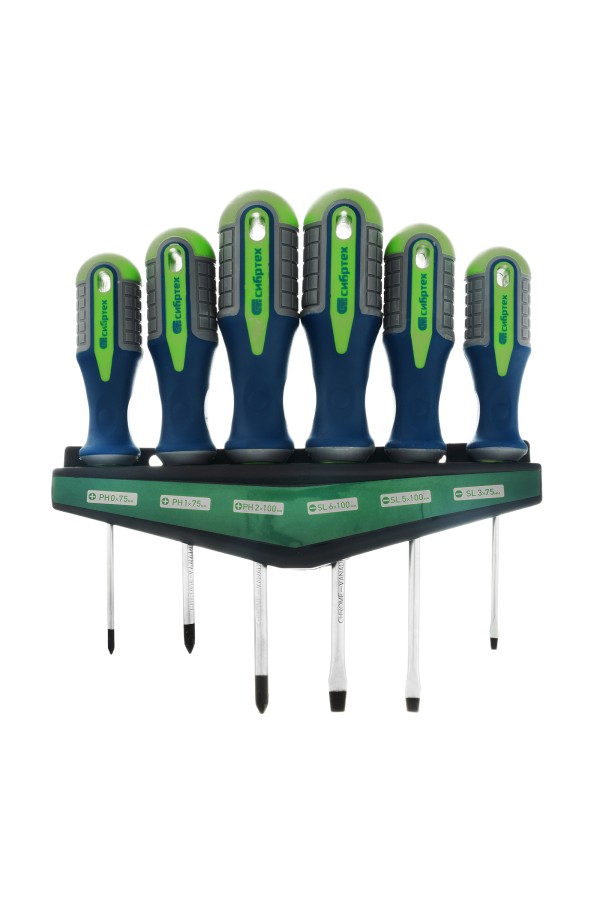 Набор отверток, CrV, трехкомпонентные рукоятки, 6 предметов Сибртех