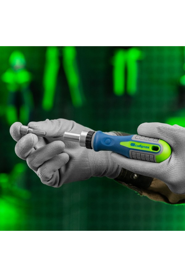 Отвертка реверсивная с набором бит и торцевых головок, 25 шт, CrV, чехол Сибртех