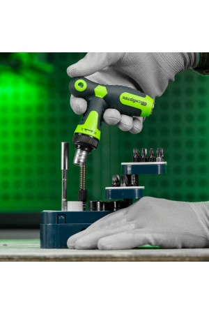 Отвертка Т-образная реверсивная с набором бит, торцевых головок, 33 предмета, CrV Сибртех