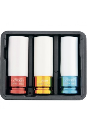 Набор ударных головок, удлиненные, 1/2, шестигранные, CrMo, 3 шт, 17 мм, 19мм, 21мм Gross