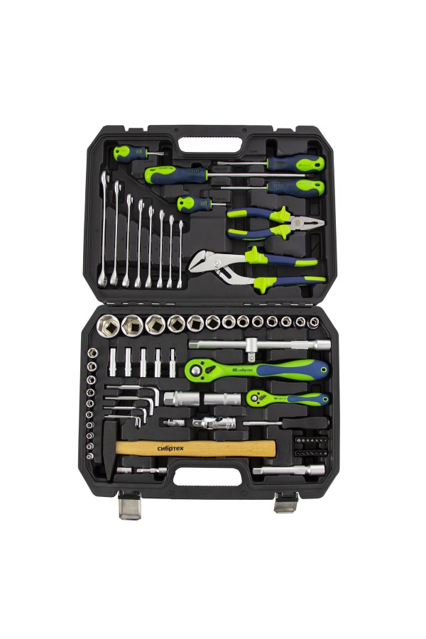 Набор инструментов 76 предметов CrV, 1/2", 1/4" Сибртех