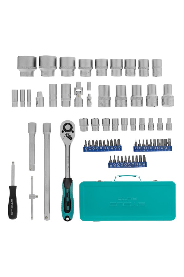 Набор торцевых головок с трещоткой, 1/2" и 1/4", 68 предметов Stels