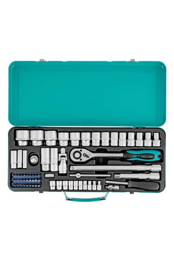 Набор торцевых головок с трещоткой, 1/2" и 1/4", 68 предметов Stels