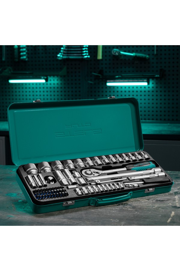 Набор торцевых головок с трещоткой, 1/2" и 1/4", 68 предметов Stels