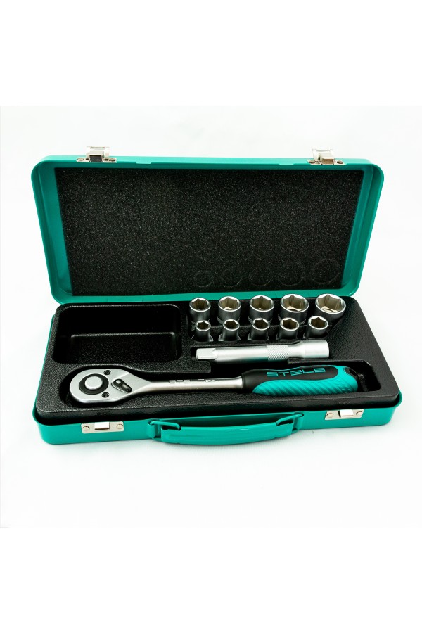 Набор торцевых головок, 1/2, головки 10 - 24 мм, с трещоточным ключом, 12 предметов Stels