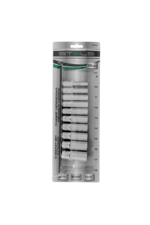Набор удлиненных торцевых головок 3/8, шестигранные, CrV, 10 шт, 8-19 мм Stels