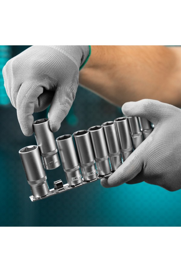 Набор удлиненных торцевых головок 3/8, шестигранные, CrV, 10 шт, 8-19 мм Stels