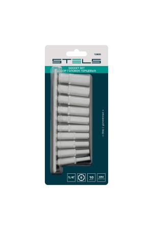 Набор удлиненных торцевых головок 1/4, шестигранные, CrV, 10 шт, 4-13 мм Stels