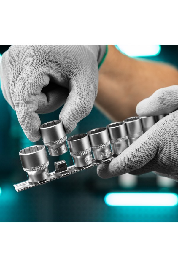 Набор торцевых головок, 3/8, двенадцатигранные, CrV, 10 шт, 8-19 мм Stels