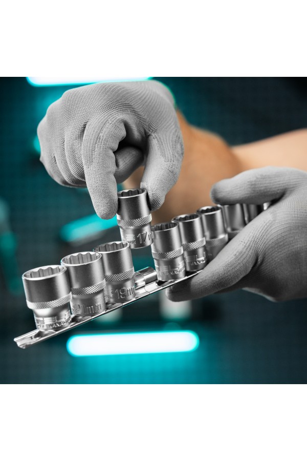 Набор торцевых головок, 1/2, двенадцатигранные, CrV, 10 шт, 10-22 мм Stels