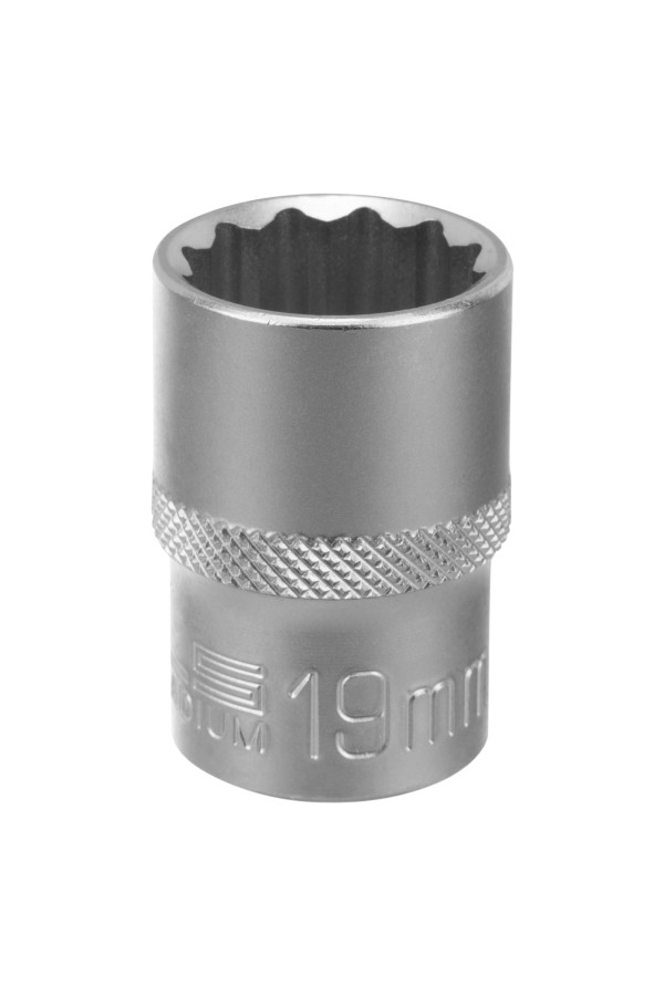 Головка торцевая, 19 мм, двенадцатигранная, CrV, под квадрат 1/2, хромированная Stels