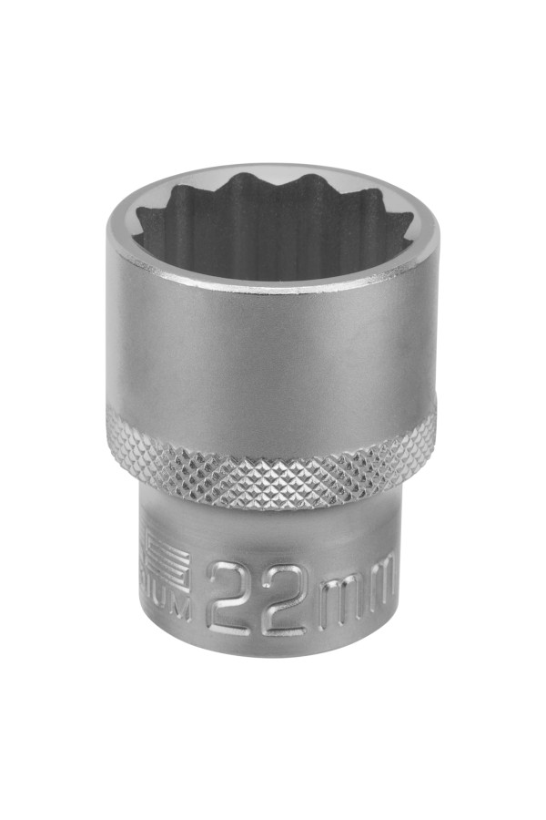 Головка торцевая, 22 мм, двенадцатигранная, CrV, под квадрат 1/2, хромированная Stels
