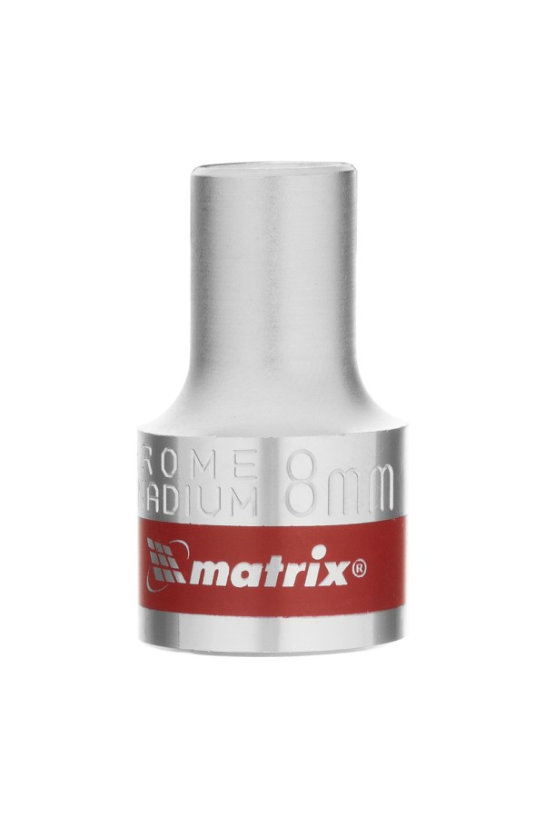 Головка торцевая, 8 мм, двенадцатигранная, CrV, под квадрат 1/2, хромированная Matrix