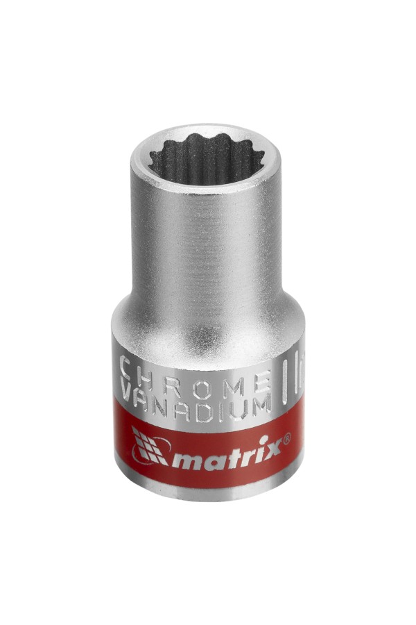 Головка торцевая, 11 мм, двенадцатигранная, CrV, под квадрат 1/2, хромированная Matrix