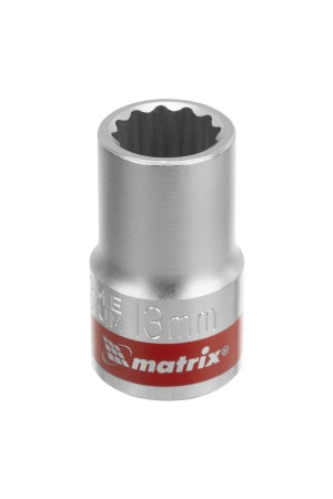 Головка торцевая, 13 мм, двенадцатигранная, CrV, под квадрат 1/2, хромированная Matrix