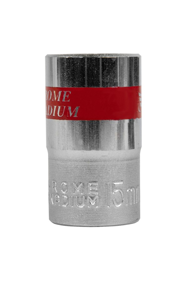 Головка торцевая, 15 мм, двенадцатигранная, CrV, под квадрат 1/2, хромированная Matrix