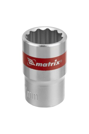 Головка торцевая, 17 мм, двенадцатигранная, CrV, под квадрат 1/2, хромированная Matrix