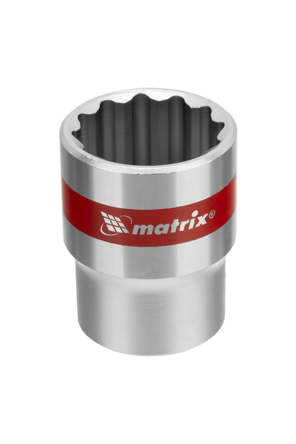 Головка торцевая, 22 мм, двенадцатигранная, CrV, под квадрат 1/2, хромированная Matrix