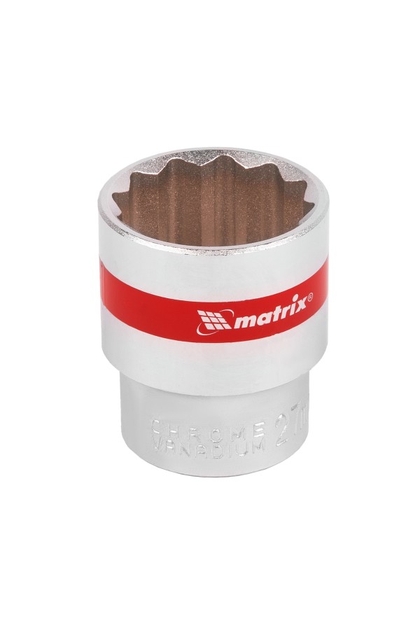Головка торцевая, 27 мм, двенадцатигранная, CrV, под квадрат 1/2, хромированная Matrix