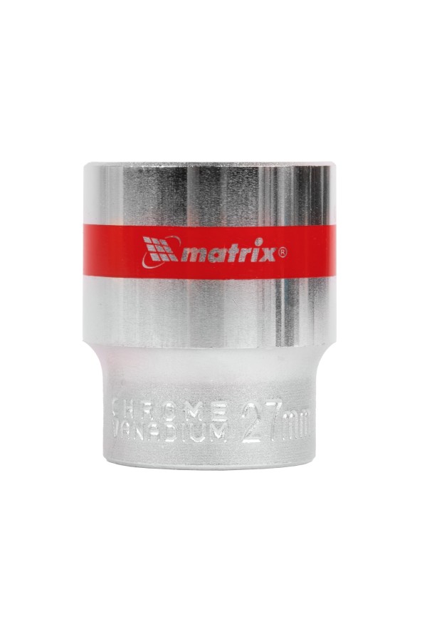Головка торцевая, 27 мм, двенадцатигранная, CrV, под квадрат 1/2, хромированная Matrix