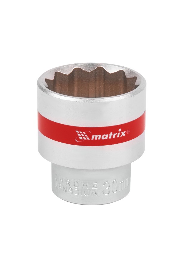 Головка торцевая, 30 мм, двенадцатигранная, CrV, под квадрат 1/2, хромированная Matrix