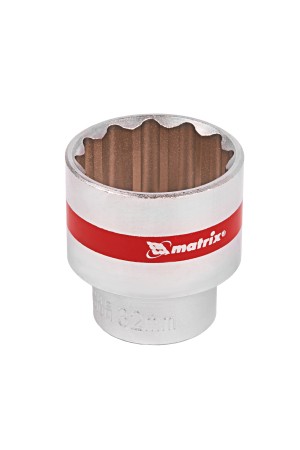 Головка торцевая, 32 мм, двенадцатигранная, CrV, под квадрат 1/2, хромированная Matrix