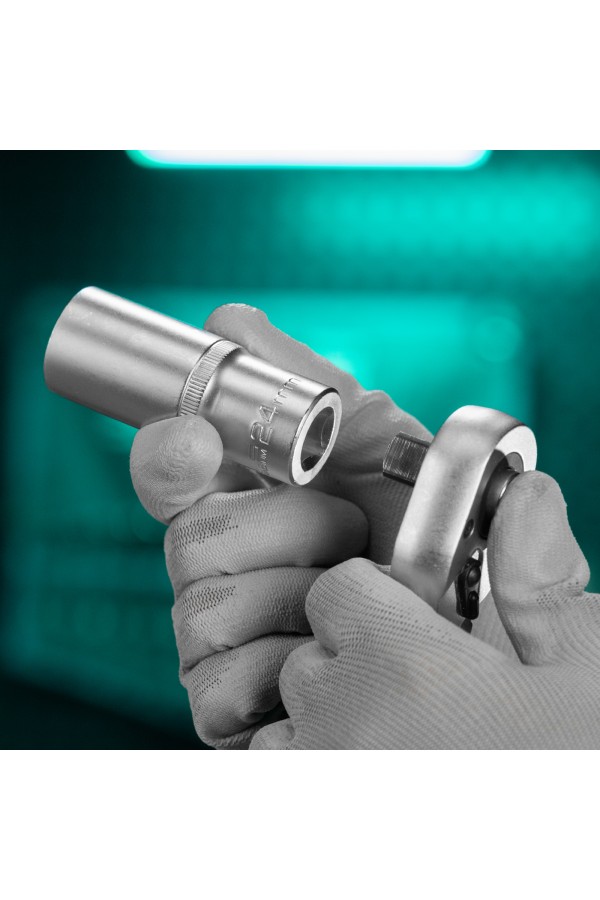 Головка торцевая удлиненная, 24 мм, шестигранная, CrV, под квадрат 1/2 Stels