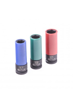 Набор головок ударных 6-гранных удлиненных для колесных дисков (17,19,21 мм) 1/2
